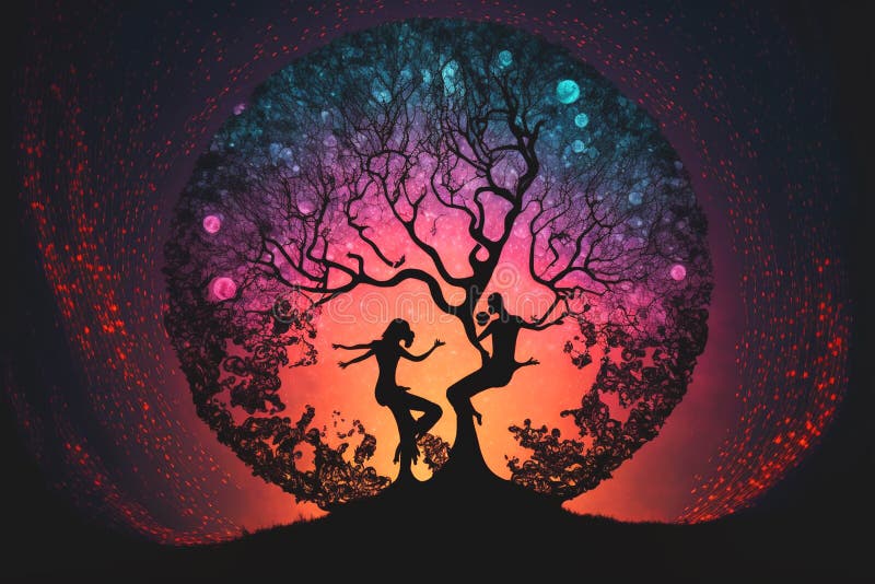 Un copac singuratic al bunăstării vieții, fiind yoga royalty free illustration