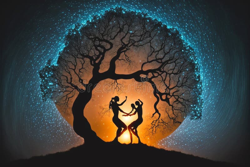 Un copac singuratic al bunăstării vieții, fiind yoga stock illustration