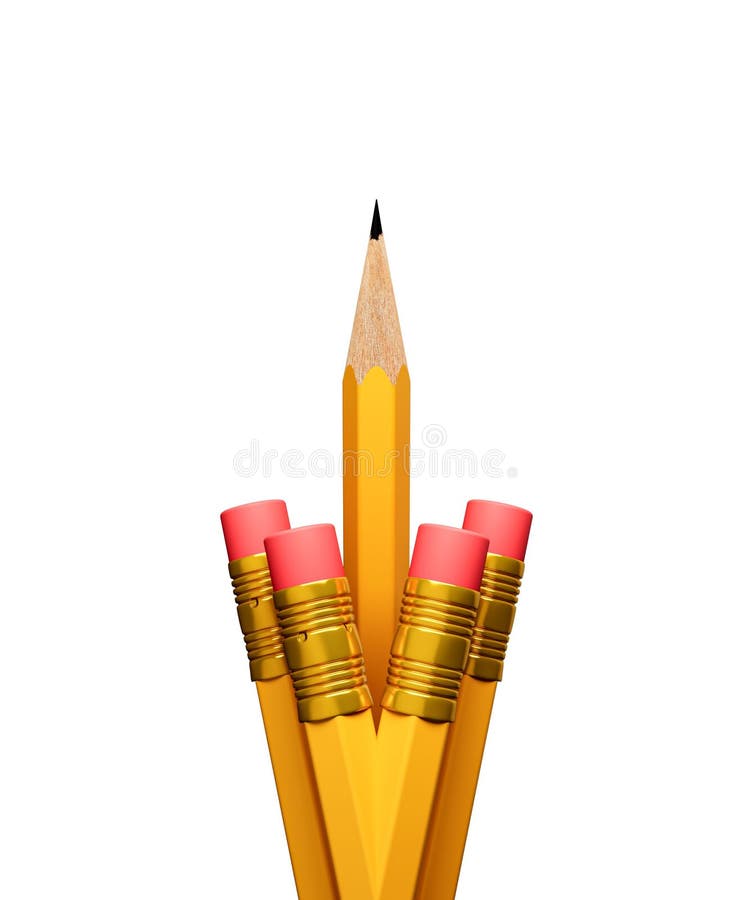 Un Crayon Pointu Parmi Les Gommes à Crayons Un Crayon Aiguisé Se Démarquant  Des émoussés 3d