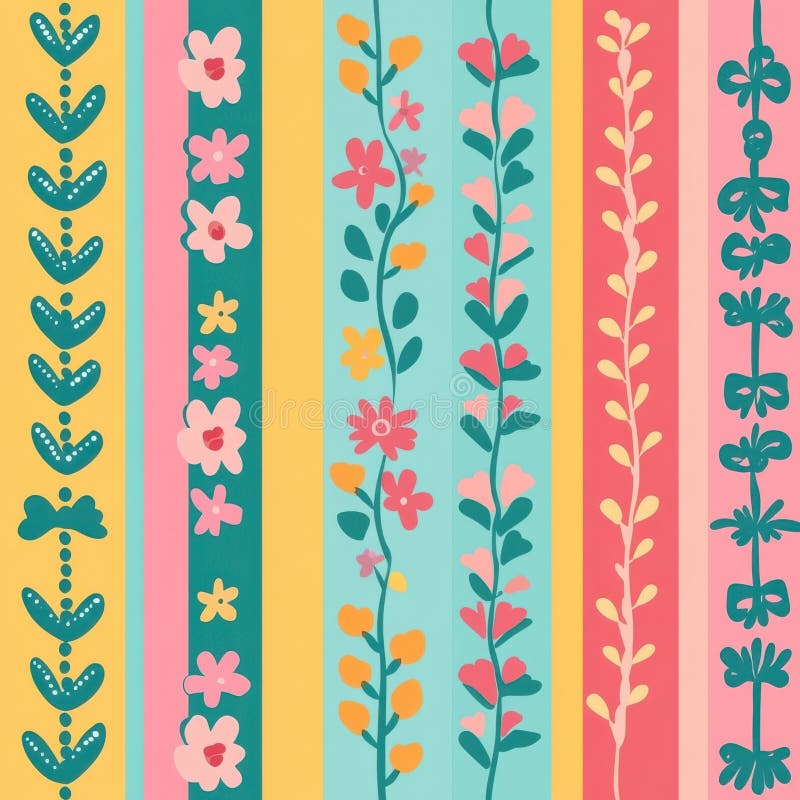 Un design floreale colorato con una varietà di fiori e foglie immagini stock