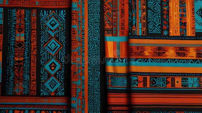 Un design geometrico di tessuto che presenta complessi modelli nativi americani con una tavolozza di colori futuristica royalty illustrazione gratis