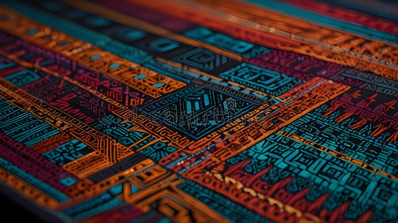 Un design geometrico di tessuto che presenta complessi modelli nativi americani con una tavolozza di colori futuristica royalty illustrazione gratis