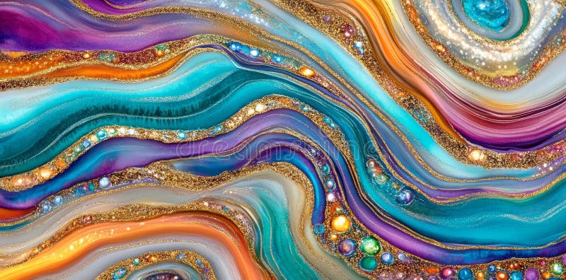 Un design moderno e creativo, con uno sfondo cosmico di neon chiaro di colore blu acquoso, testato come carta su un nero profondo fotografia stock