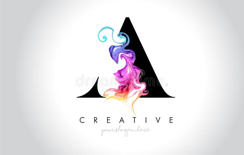 Un design vibrant pentru emblema creativă a leterului cu un flo colorat de cerneală pentru fum vector illustration