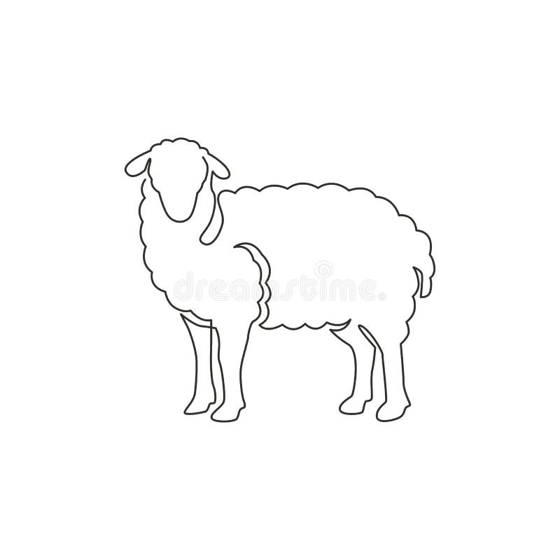 One continuous line drawing of funny cute sheep for livestock logo identity. Lamb emblem mascot concept for cattle icon. Trendy single line draw design vector graphic illustration. One continuous line drawing of funny cute sheep for livestock logo identity. Lamb emblem mascot concept for cattle icon. Trendy single line draw design vector graphic illustration