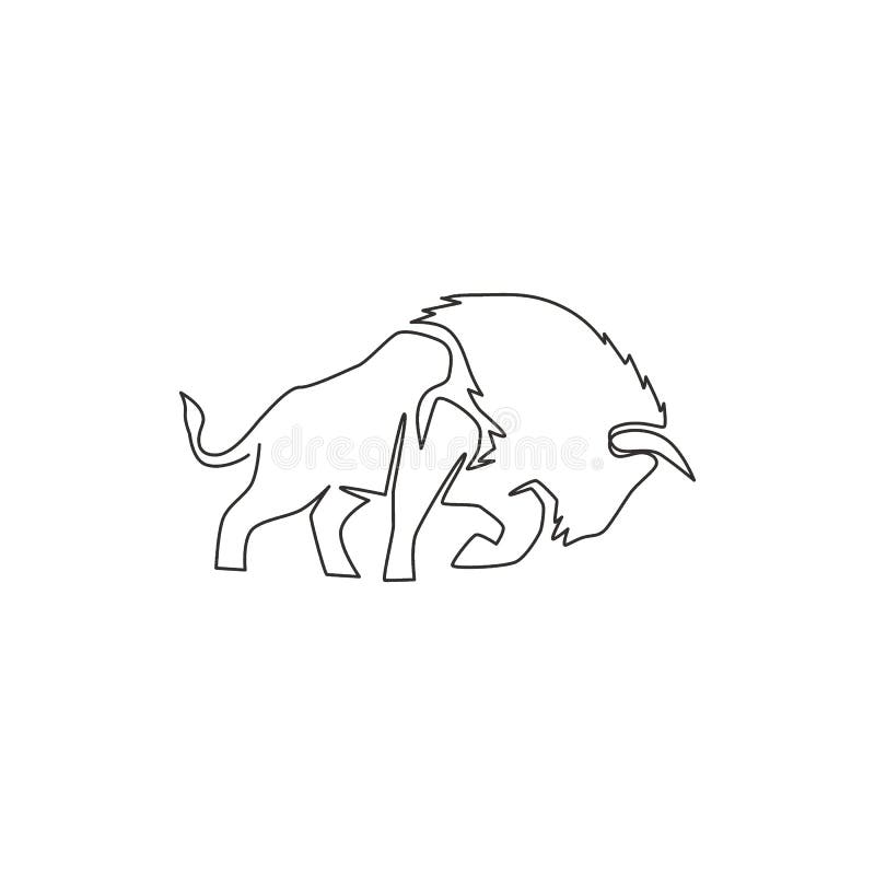 One single line drawing of healthy organic american bison for livestock cattle logo identity. Big buffalo mascot concept for canned meat food. Dynamic one line vector graphic draw design illustration. One single line drawing of healthy organic american bison for livestock cattle logo identity. Big buffalo mascot concept for canned meat food. Dynamic one line vector graphic draw design illustration