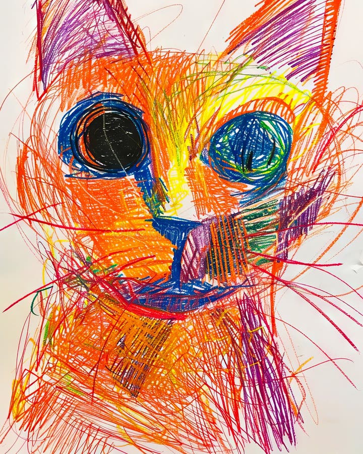 Un dibujo de un gato con líneas coloridas fotografía de archivo libre de regalías