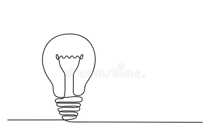Un dibujo lineal continuo del bulbo de la luz eléctrica Concepto de aparición de la idea Vector