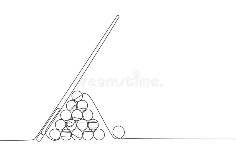 Un disegno a tratteggio continuo dello stack delle palline della piramide del triangolo per il gioco del biliardo del pool alla sa
