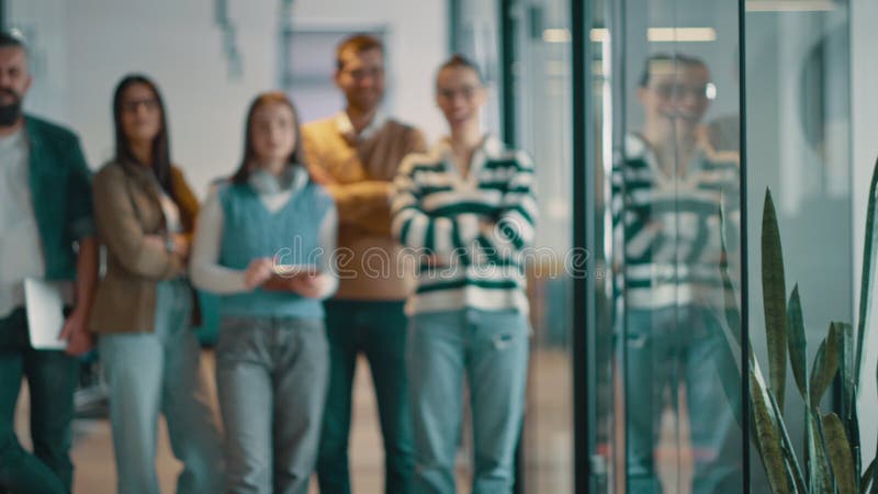 Un diverso equipo multiétnico de empresarios y líderes en una oficina moderna colaborando en un espacio abierto almacen de metraje de vídeo