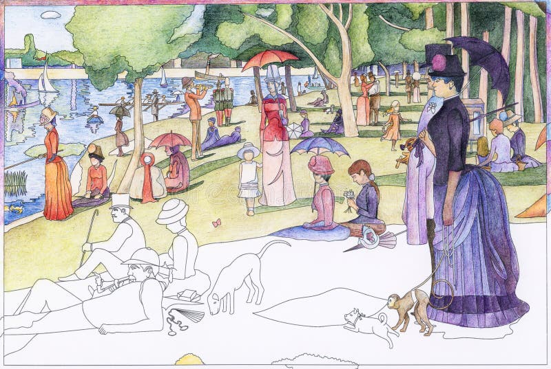 Un domingo en el La grande Jatte 1884 por la página adulta del colorante de Georges Seurat