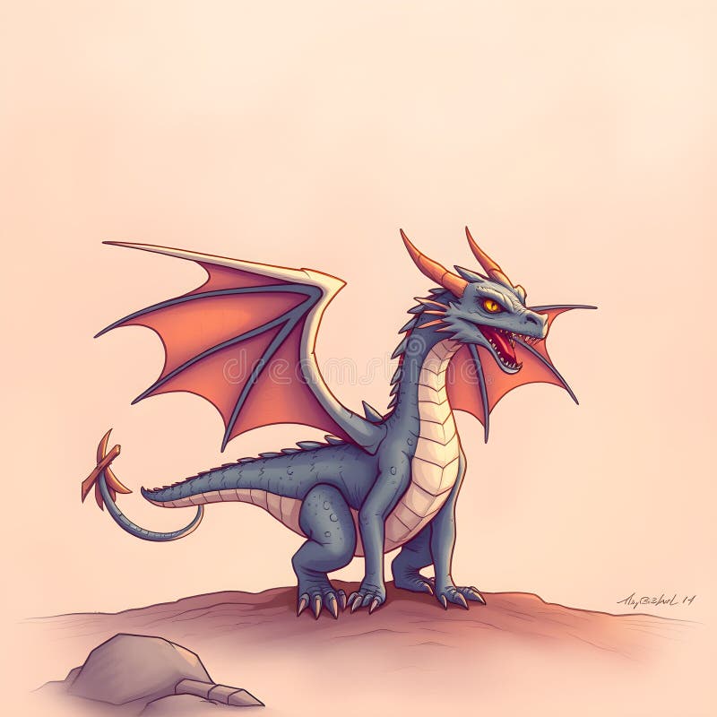 Un dragon tânăr pe o suprafață stâncoasă stock illustration
