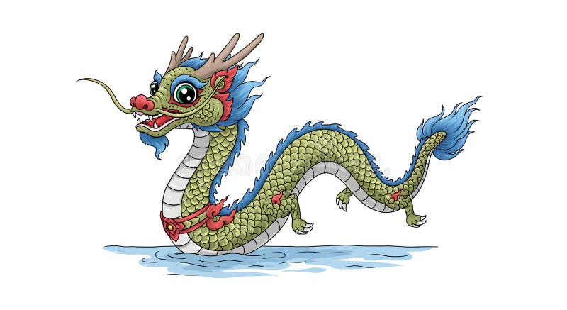 Un Dragon Verde Maiestuos Aluneca Elegant Peste Solzi De Apă Strălucind royalty free illustration