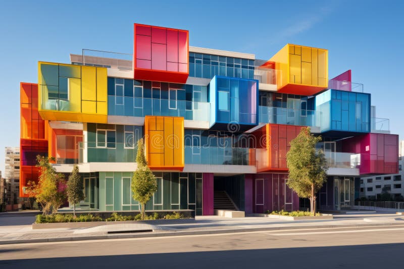 Un edificio multicolore all'angolo di una strada illustrazione vettoriale