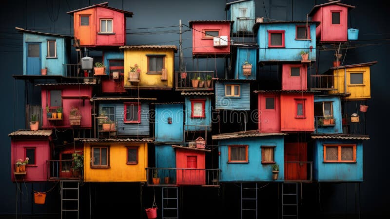Un edificio multicolore con più balconi sopra di esso. aie generativa. illustrazione vettoriale