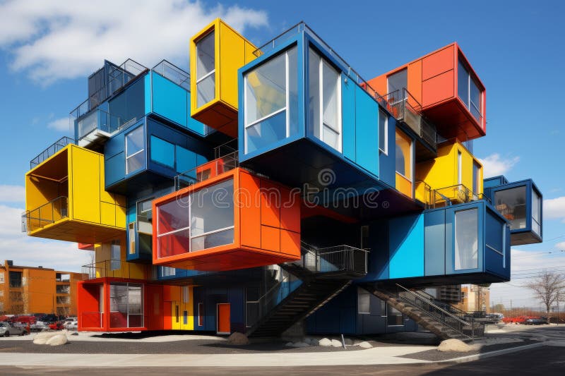 Un edificio multicolore con scale e balconi illustrazione di stock
