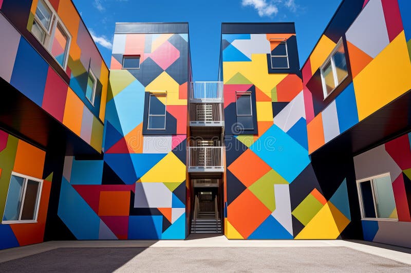 Un edificio multicolore con una scala che la porta royalty illustrazione gratis