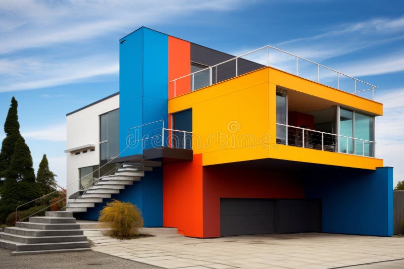 Un edificio multicolore con una scala che la porta illustrazione vettoriale