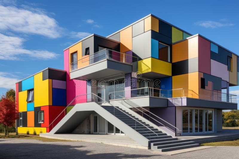 Un edificio multicolore con una scala che la porta illustrazione vettoriale