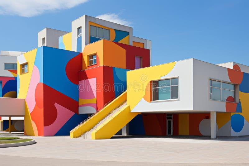 Un edificio multicolore con una scala che la porta illustrazione vettoriale