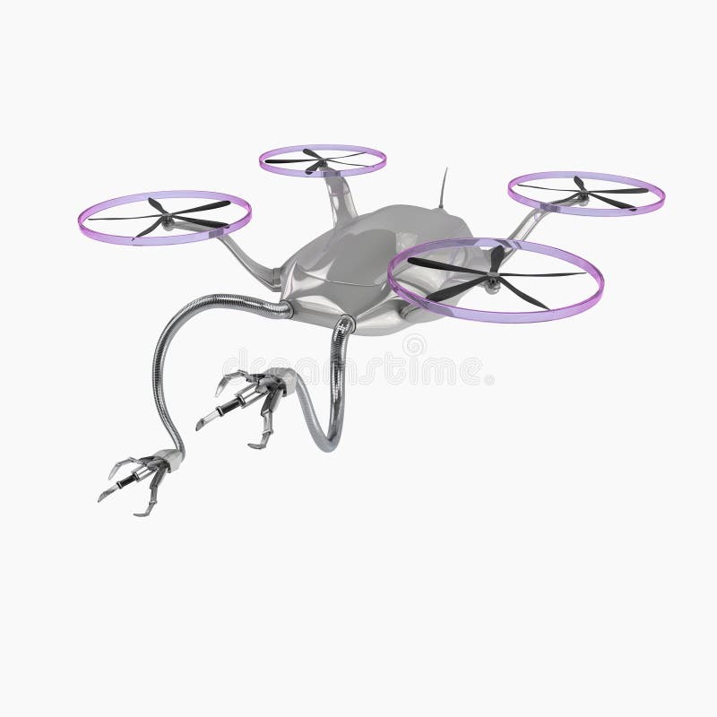 Un elicopter de zbor cu brațe robotice. vector illustration