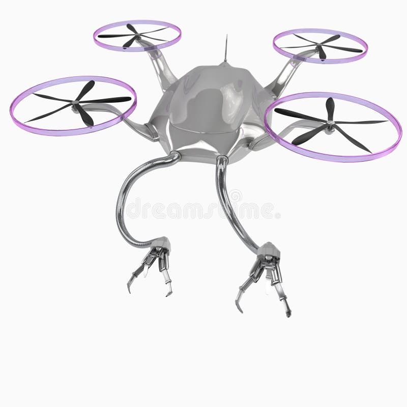 Un elicopter de zbor cu brațe robotice. stock illustration
