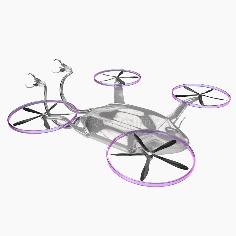 Un elicopter de zbor cu brațe robotice. vector illustration