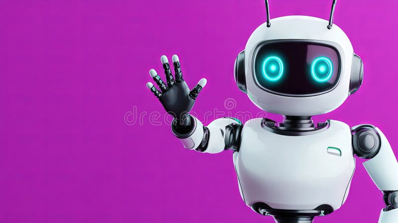 Un encantador robot 3D con la mano levantada representado como un encantador bot de dibujos animados en una representación 3D que libre illustration