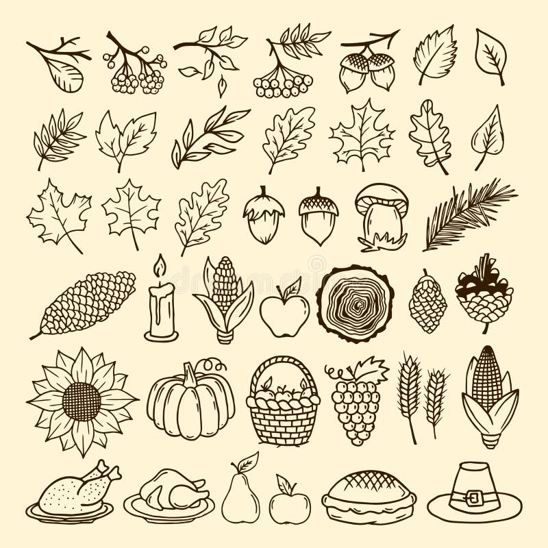 Un ensemble d'éléments d'automne de nature faits main Éléments de la conception pour le thanksgiving et du festin de l'automne illustration stock Un ensemble d'éléments d'automne de nature faits main Éléments de la conception pour le thanksgiving et du festin de l'automne illustration stock