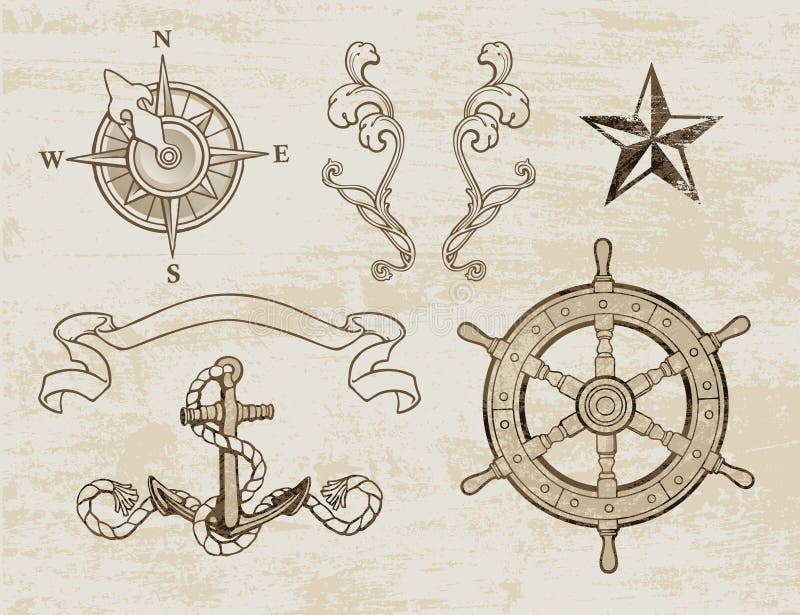 A set of isolated Nautical-themed design elements for mixing and matching. A set of isolated Nautical-themed design elements for mixing and matching.