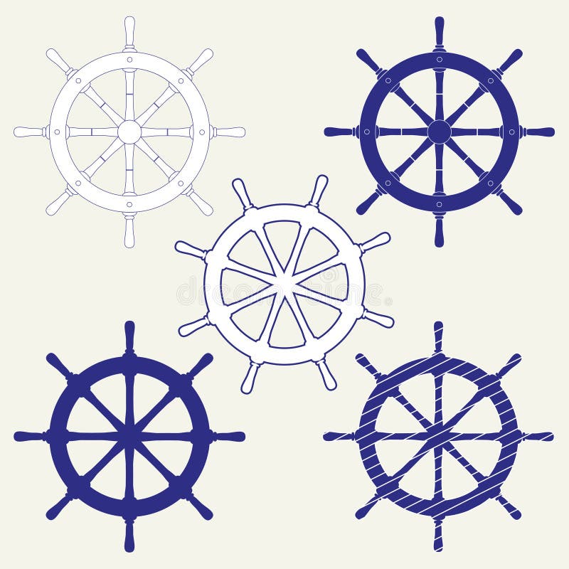 Un ensemble de cinq icônes des volants du bateau Illustration d'isolement de vecteur sur le fond gris illustration de vecteur Un ensemble de cinq icônes des volants du bateau Illustration d'isolement de vecteur sur le fond gris illustration de vecteur