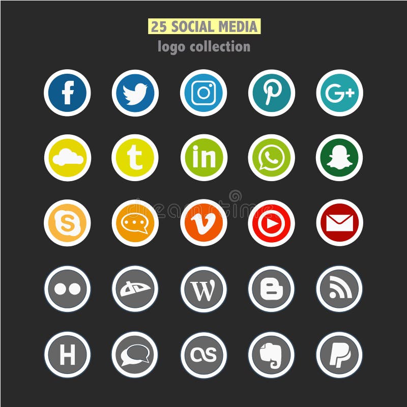 Un ensemble de 25 logos sociaux de réseau illustration stock Un ensemble de 25 logos sociaux de réseau illustration stock