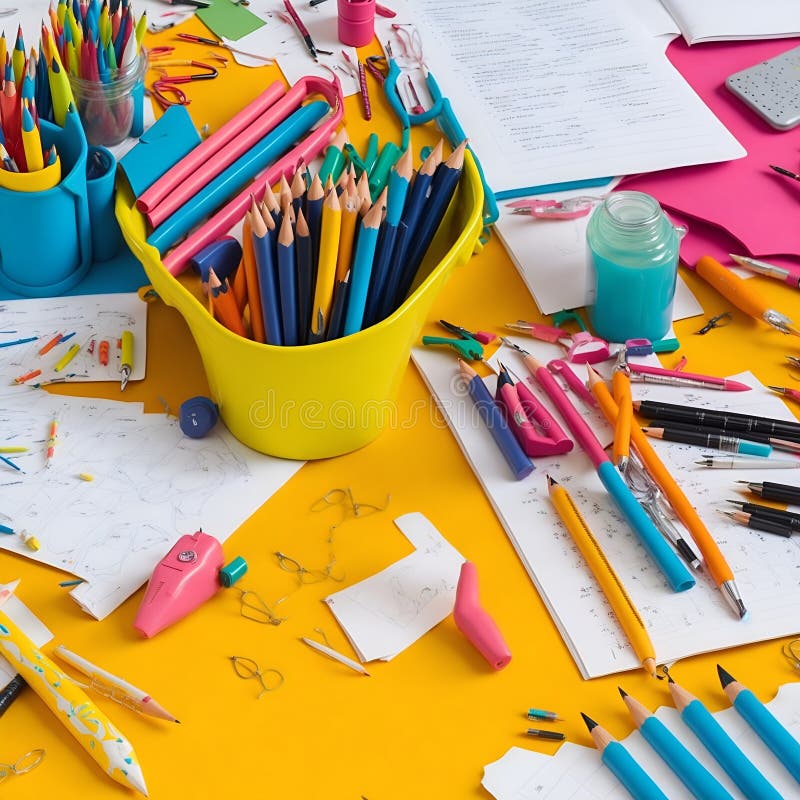 Útiles escolares para niña. bienes para la creatividad y el estudio.