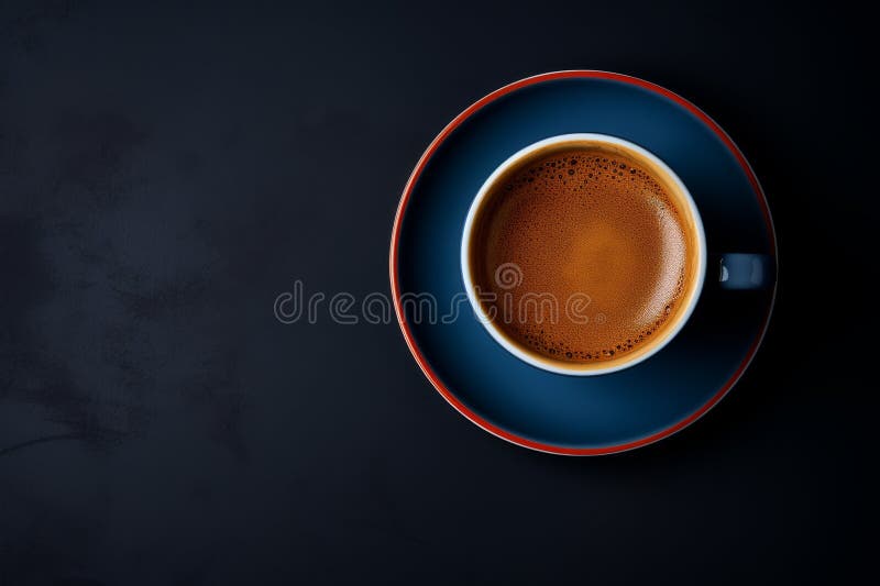 A Perfectly Brewed Espresso In A Navy Blue Cup On A Dark, Mysterious Background. Generative AI. AI generated. A Perfectly Brewed Espresso In A Navy Blue Cup On A Dark, Mysterious Background. Generative AI. AI generated