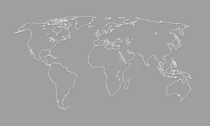 Un esquema blanco y negro fresco y simple del mapa del mundo de los países diferentes y de los continentes