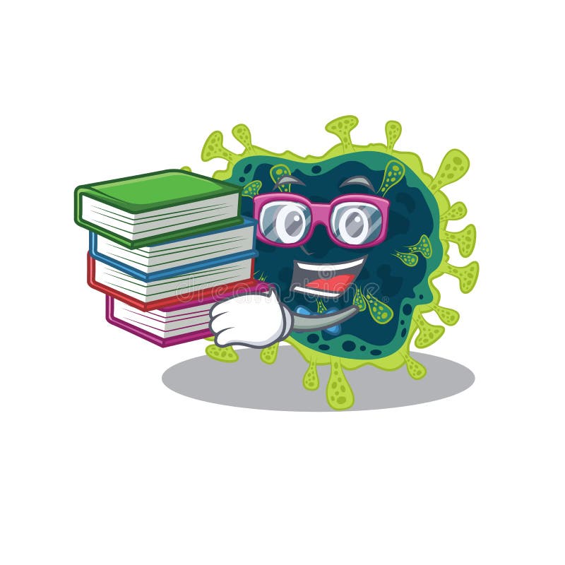 A diligent student in beta coronavirus mascot design with book. Vector illustration. A diligent student in beta coronavirus mascot design with book. Vector illustration