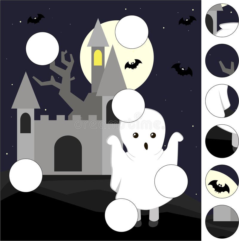 Un fantôme effrayant et un vieux château Complétez le puzzle et trouvez les parties manquantes de l'image Jeu pour enfants illustration stock Un fantôme effrayant et un vieux château Complétez le puzzle et trouvez les parties manquantes de l'image Jeu pour enfants illustration stock