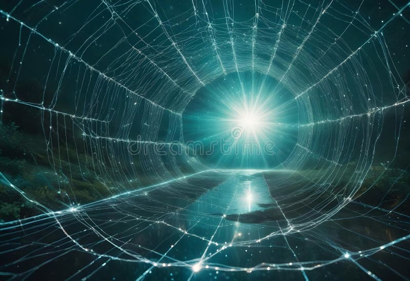 Un fascio di luce eterea luminosa lampeggia attraverso un'apertura simile a una galleria alla fine di un percorso ricoperto da una royalty illustrazione gratis