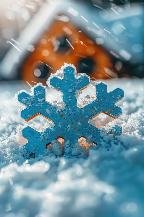 Un fiocco di neve blu è posato sopra una pila di neve royalty illustrazione gratis