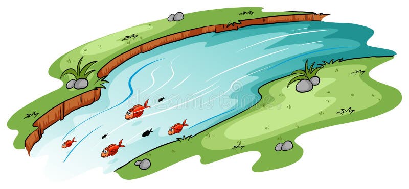 Un fiume con una scuola del pesce illustrazione di stock Un fiume con una scuola del pesce illustrazione di stock