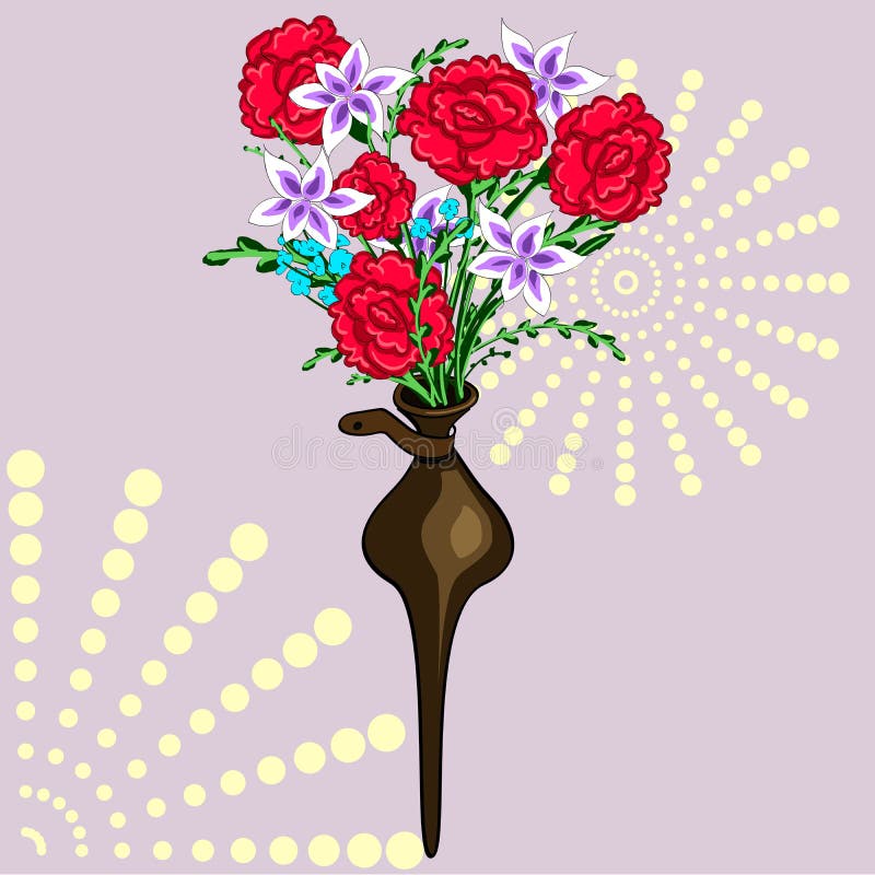Un florero decorativo en la pared Ramo de flores Crisantemos y claveles ilustración del vector Un florero decorativo en la pared Ramo de flores Crisantemos y claveles ilustración del vector