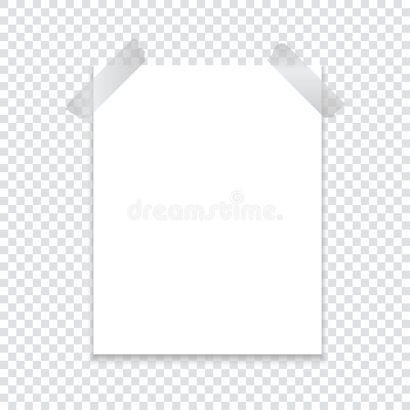 Un foglio di carta allegato con un nastro adesivo con un'ombra su un fondo trasparente Modello per il vostro progetto illustrazione vettoriale Un foglio di carta allegato con un nastro adesivo con un'ombra su un fondo trasparente Modello per il vostro progetto illustrazione vettoriale