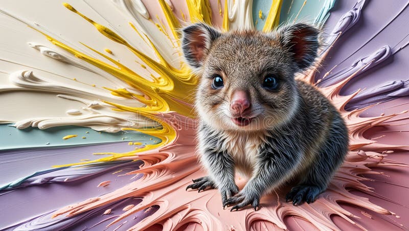 Un fond moale și senin al numerelor pastel palid se concentrează asupra unei imagini adorabile a copilului quokka ai generat stock illustration
