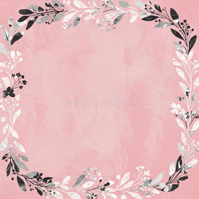 Un fond roz delicat prezintă o frontieră florală. stock illustration