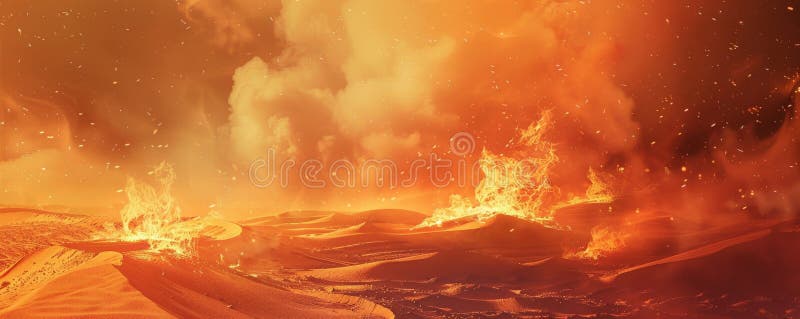 Un fondo de fuego en un paisaje desértico con llamas surgiendo de la arena y creando un sentido. Un fondo de fuego en un paisaje desértico con llamas surgiendo de la arena y creando una sensación de intenso calor y desolación. generado por ai