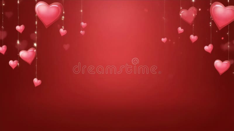 Un fondo rojo con muchos corazones rosados colgando del techo. concepto de cumpleaños de San Valentín libre illustration