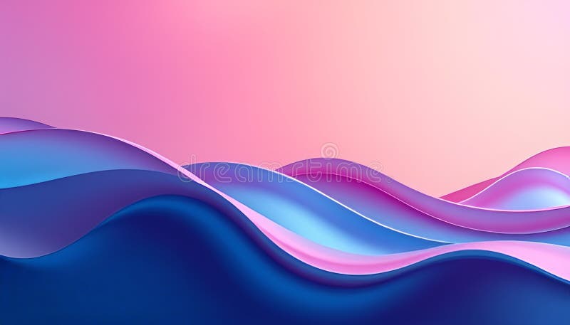 Un fundal abstract 3D caracterizat prin unde netede în nuanțe roz și albastre o tapet liniștit stock illustration