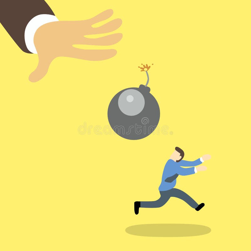 Un funzionamento spaventato dell'uomo d'affari a partire da una bomba gigante bruciata che gettano a lui dalla mano dell'uomo d'a royalty illustrazione gratis Un funzionamento spaventato dell'uomo d'affari a partire da una bomba gigante bruciata che gettano a lui dalla mano dell'uomo d'a royalty illustrazione gratis