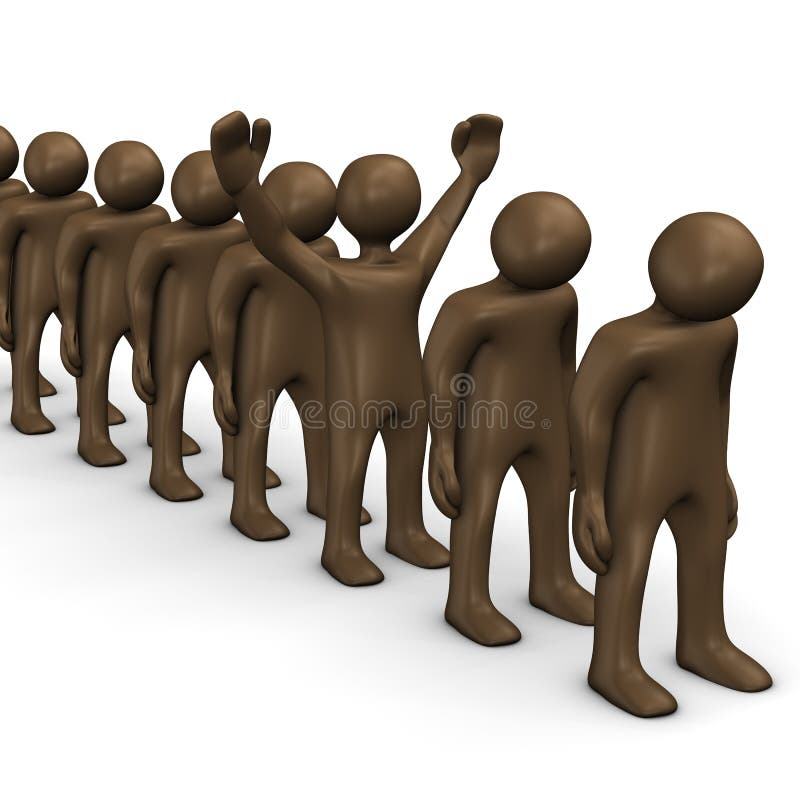 Un gagnant et perdants dans une rangée, figurines brunes illustration de vecteur Un gagnant et perdants dans une rangée, figurines brunes illustration de vecteur