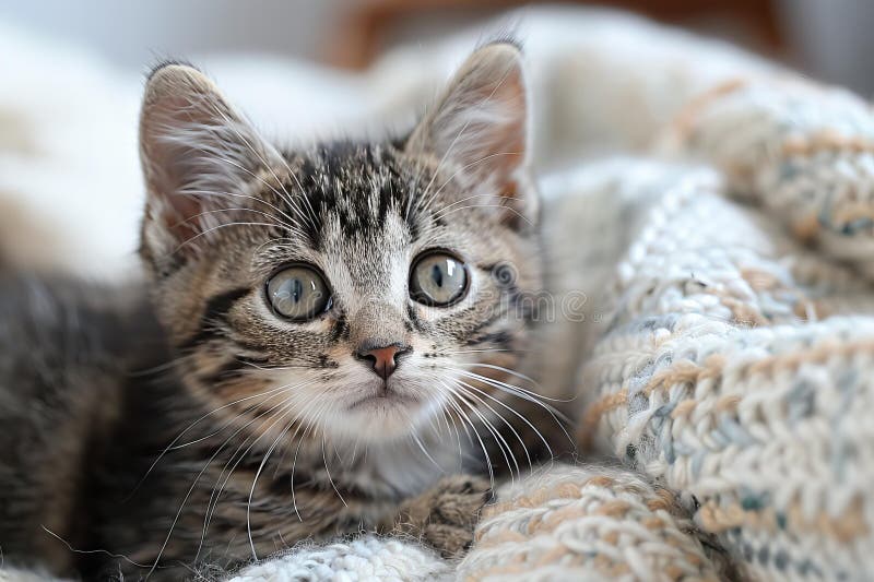 Un gatito pequeño mirando a alguien sentado sobre una foto de prensa con fondo blanco ilustración del vector